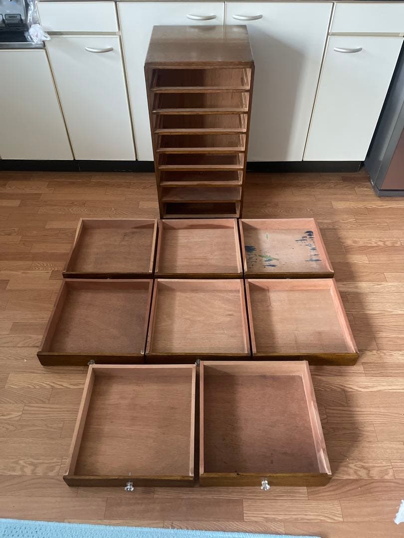 天然木 書類棚 古い ガラス製 摘み 小引き出し 8杯 小ぶり レターケース