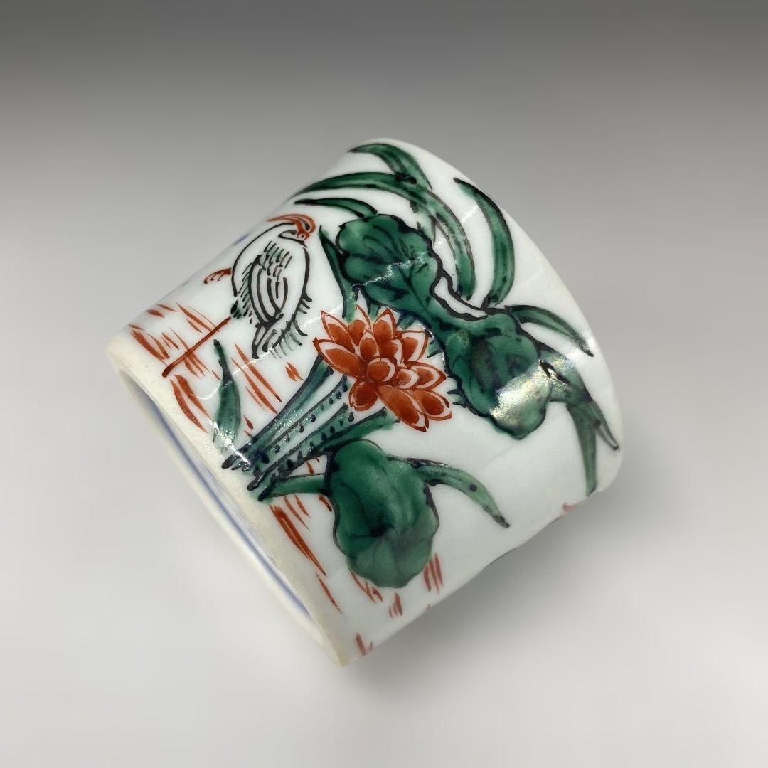 【茶道具】高野昭阿弥造　赤絵手桶茶器（共箱）
