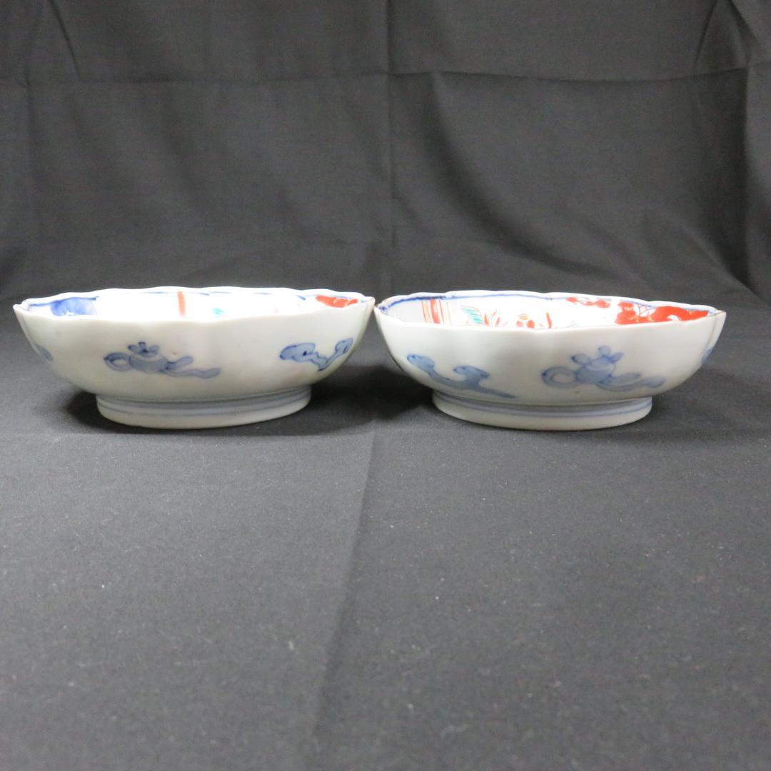 なます皿 色絵付 江戸 花唐草 花文様 桐 角富 宝 蛇の目高台