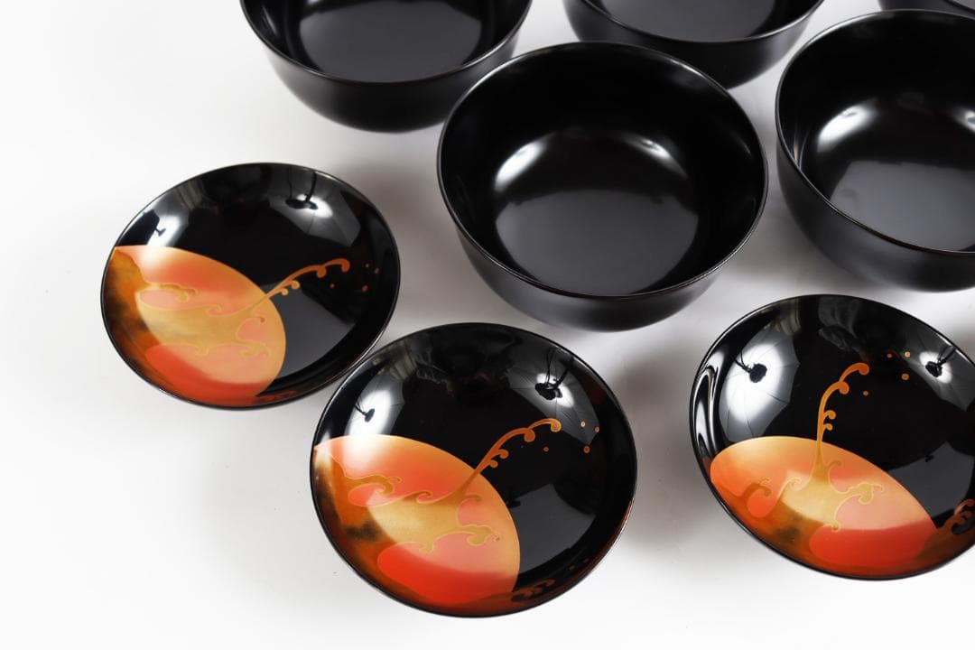 輪島塗 漆光堂 老松 旭日 見返り日の出 蒔絵 吸物椀 五客 共箱 漆器