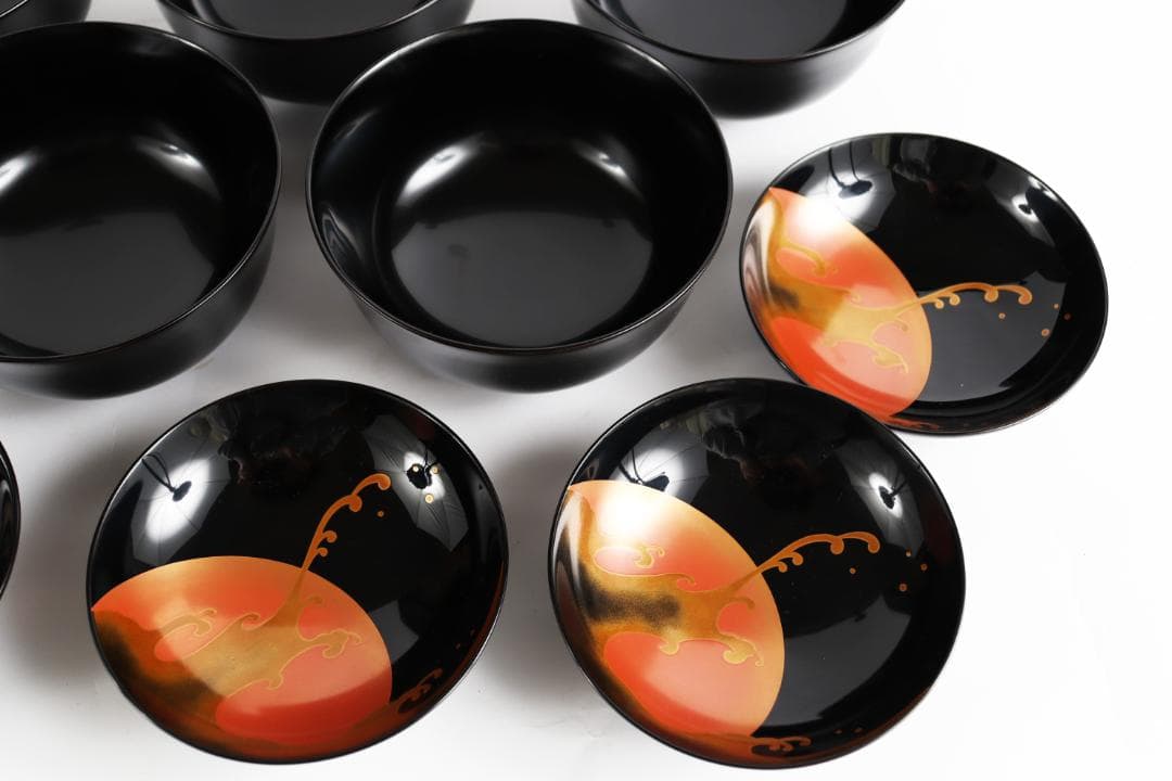 輪島塗 漆光堂 老松 旭日 見返り日の出 蒔絵 吸物椀 五客 共箱 漆器