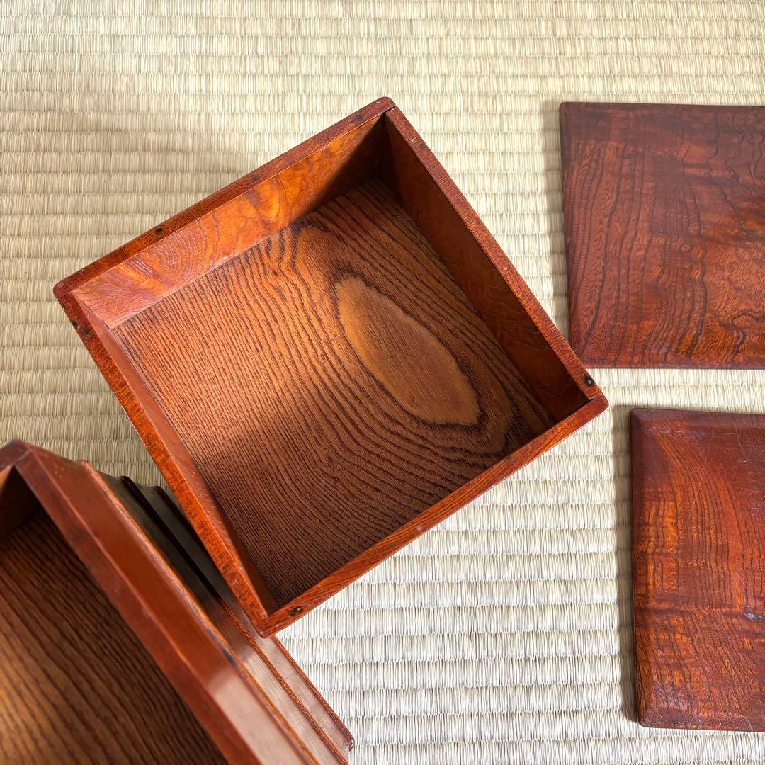 重箱　五段　木製　欅　古民芸　骨董　古美術　アンティーク　大正　昭和　工芸