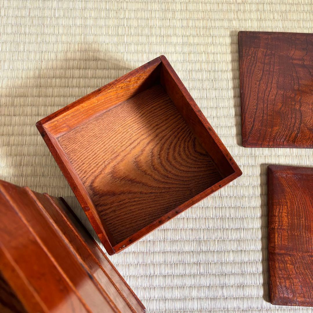 重箱　五段　木製　欅　古民芸　骨董　古美術　アンティーク　大正　昭和　工芸