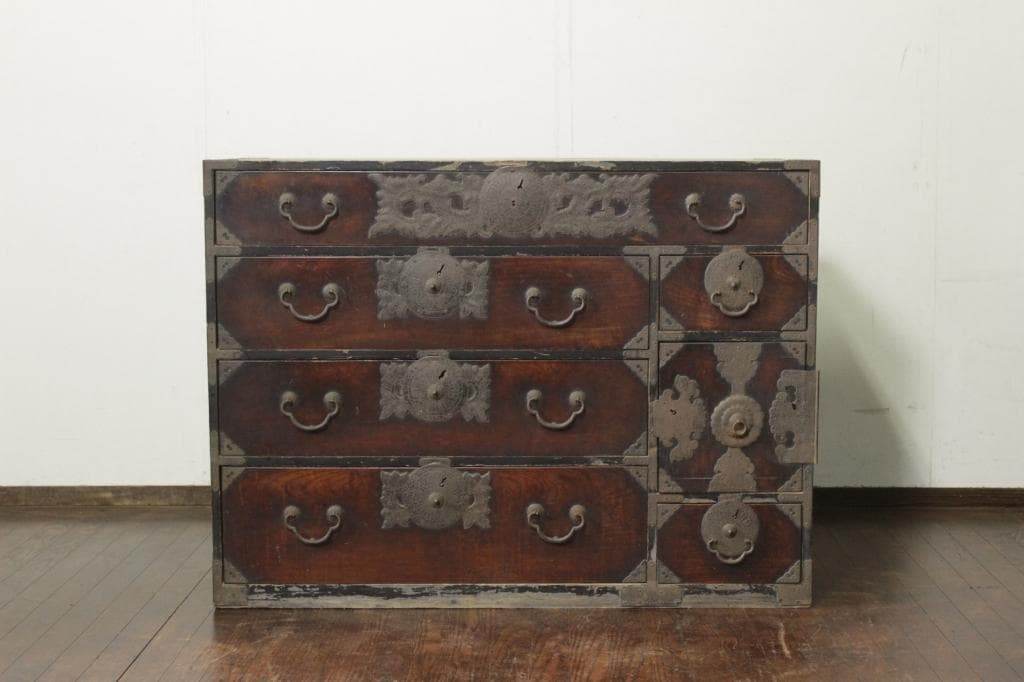 仙台箪笥 時代箪笥 欅 菊唐草 木瓜 金具 古家具 和箪笥 古道具 古民家 店舗