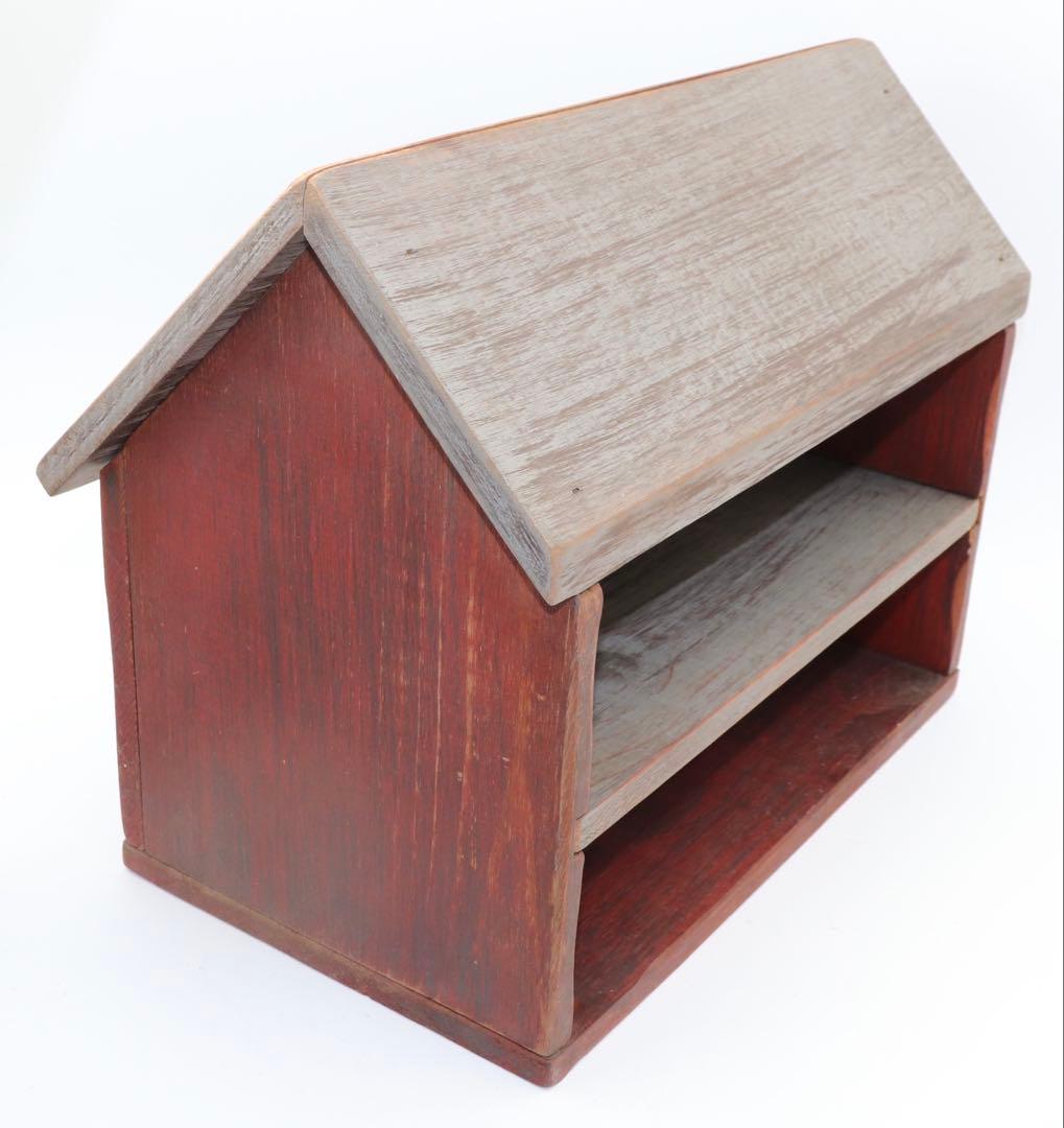 アメリカンフォーク・アート WOLF CREEK製赤と木製の家型小物入れ