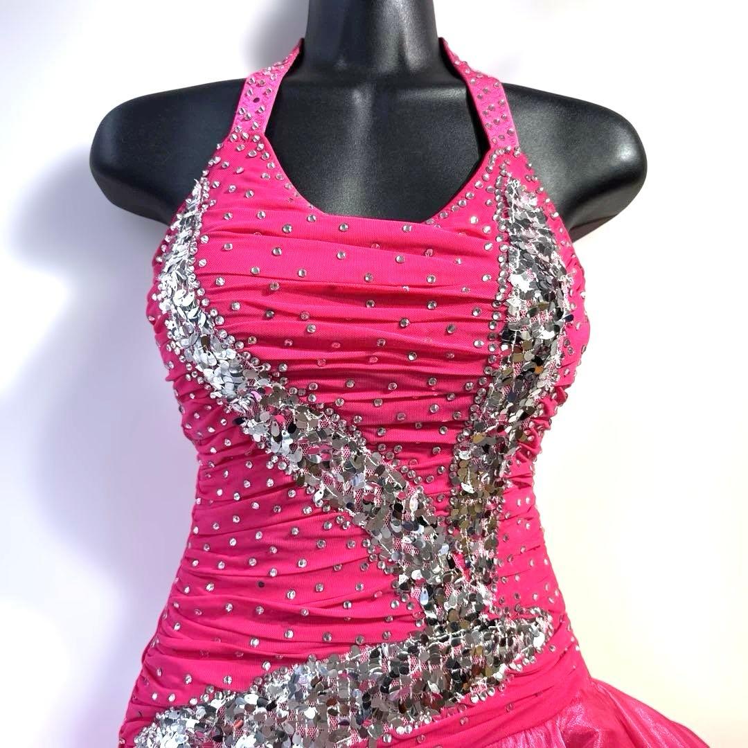 6318★ S ピンク ラインストーン スパンコール ラテンドレス 社交ダンス