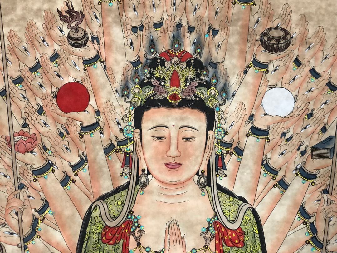 大雁塔　大慈恩寺住職手描き　千手観音菩薩　掛軸