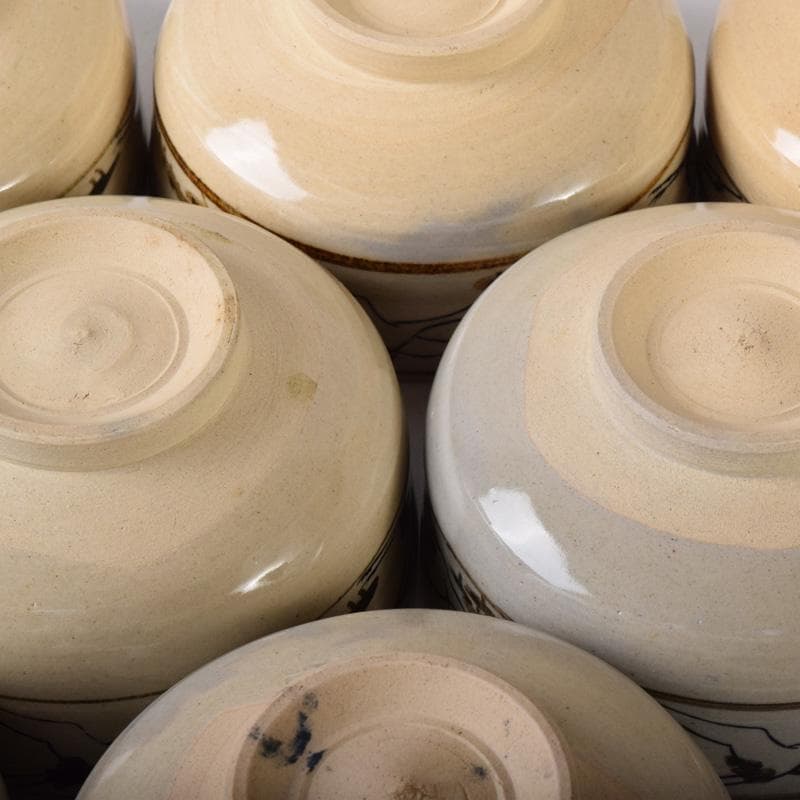 茶道具　阿漕焼　鶴松図　数茶碗　十客　共箱　V　7790A