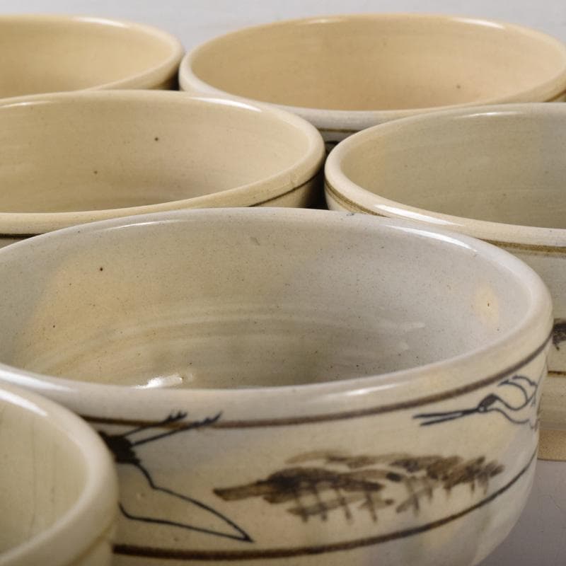 茶道具　阿漕焼　鶴松図　数茶碗　十客　共箱　V　7790A