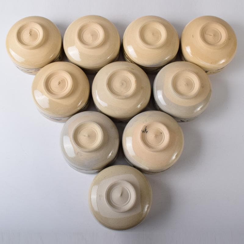 茶道具　阿漕焼　鶴松図　数茶碗　十客　共箱　V　7790A