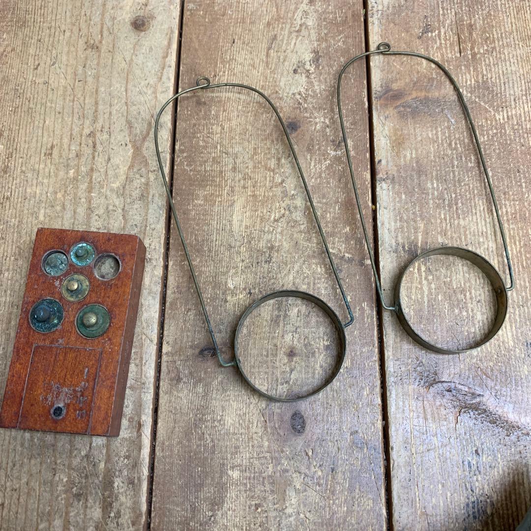 E-壁 【希少・アンティーク】木製ケース入り 天秤ばかり セット 真鍮製 ビンテ