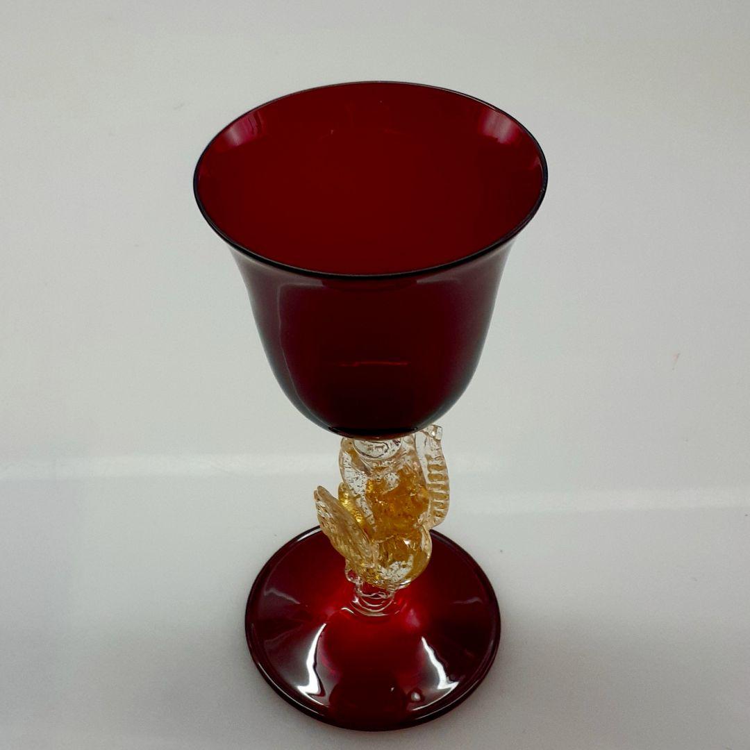 MURANO ムラノ 金彩 スワン モチーフ レッド グラス