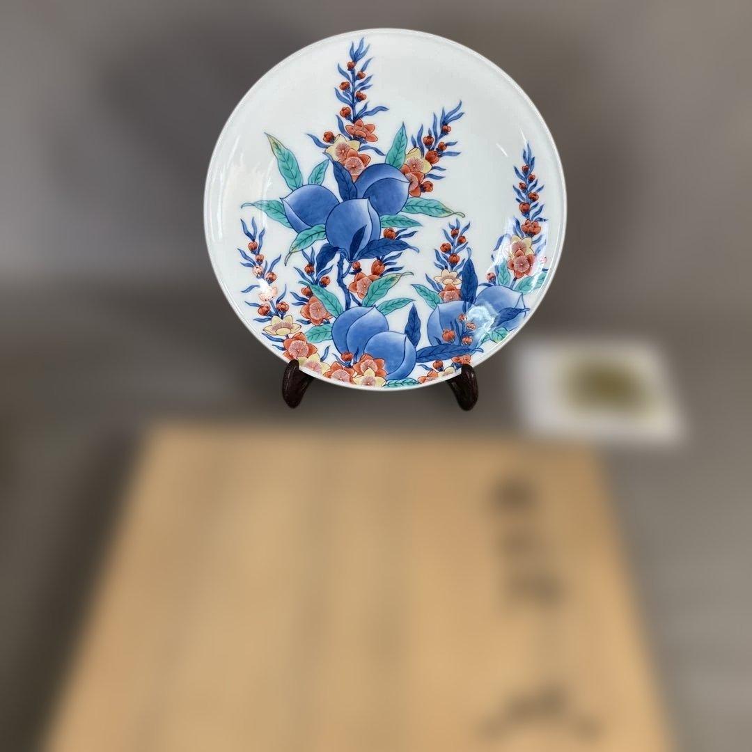 【今右衛門】色鍋島の伝統　日本の名窯　人間国宝　十三代今泉今右衛門作　錦桃絵　皿
