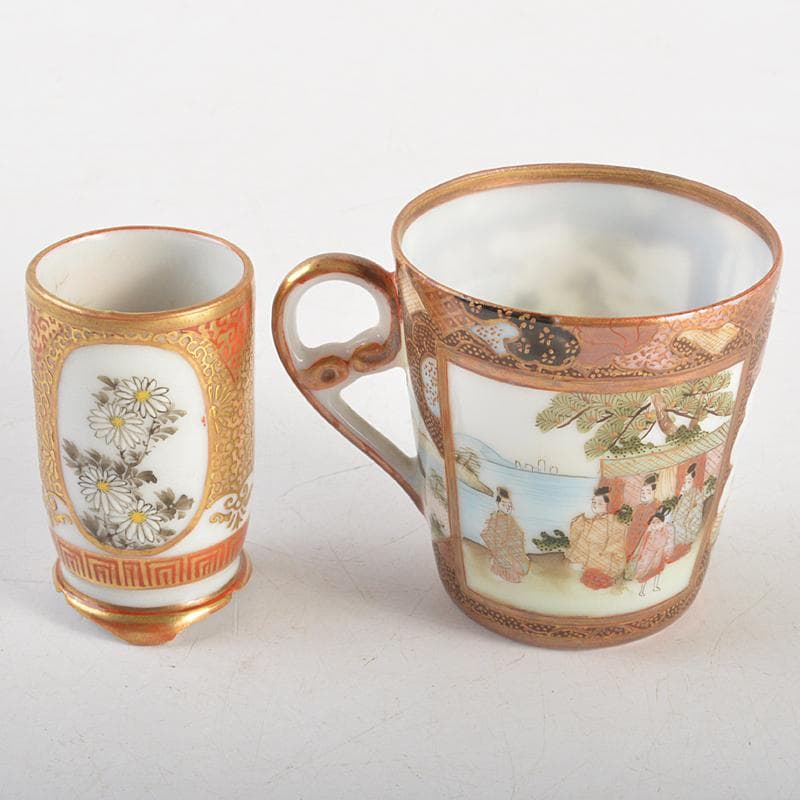 九谷焼　色絵金彩　加賀国　デミカップ　谷口製　酒杯　2点　合せ箱　V　R7000