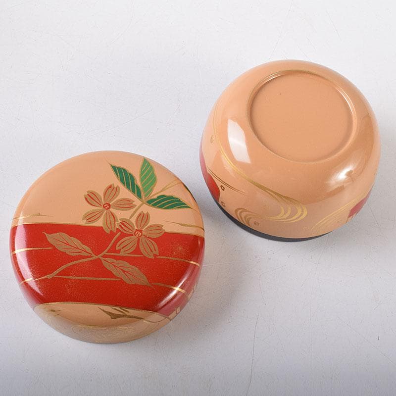 茶道具　山中塗　早見征一作　白漆　花筏蒔絵　平棗　共箱　V　8211