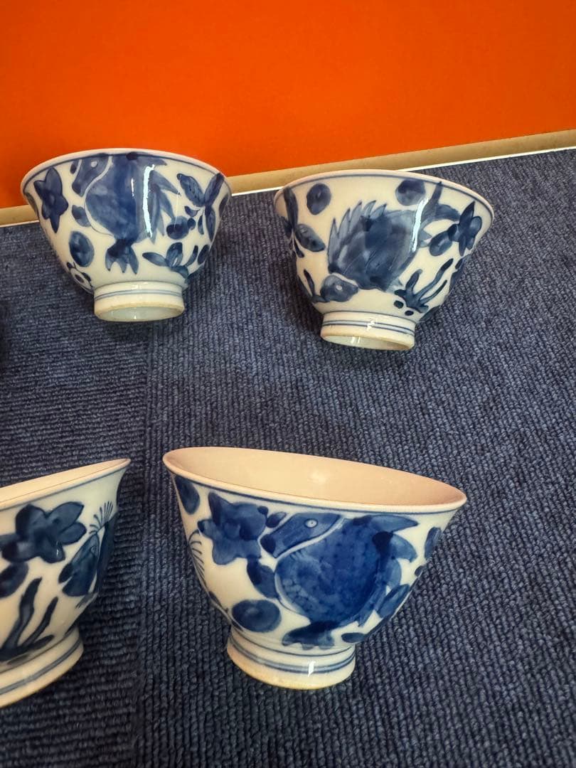 1859  古伊万里　染付青花　大明成化年製銘　湯呑5客　時代物