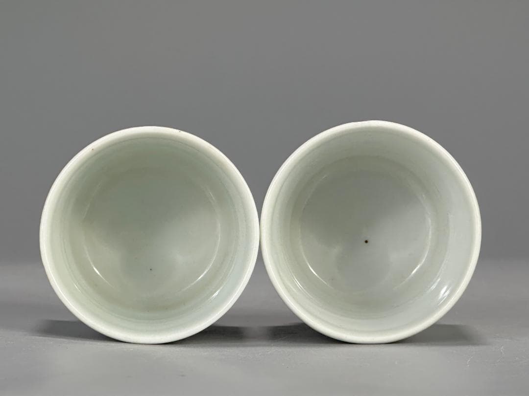 日本茶道具　煎茶碗　和気亀亭　紅釉文杯　一対