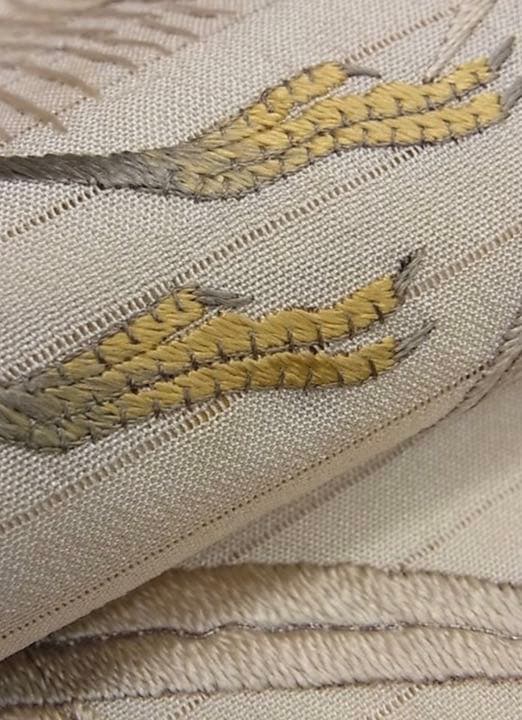 鷺　刺繍QJLLB 特選古美術　正絹夏帯　日本刺繍　アンティーク　九寸名古屋帯