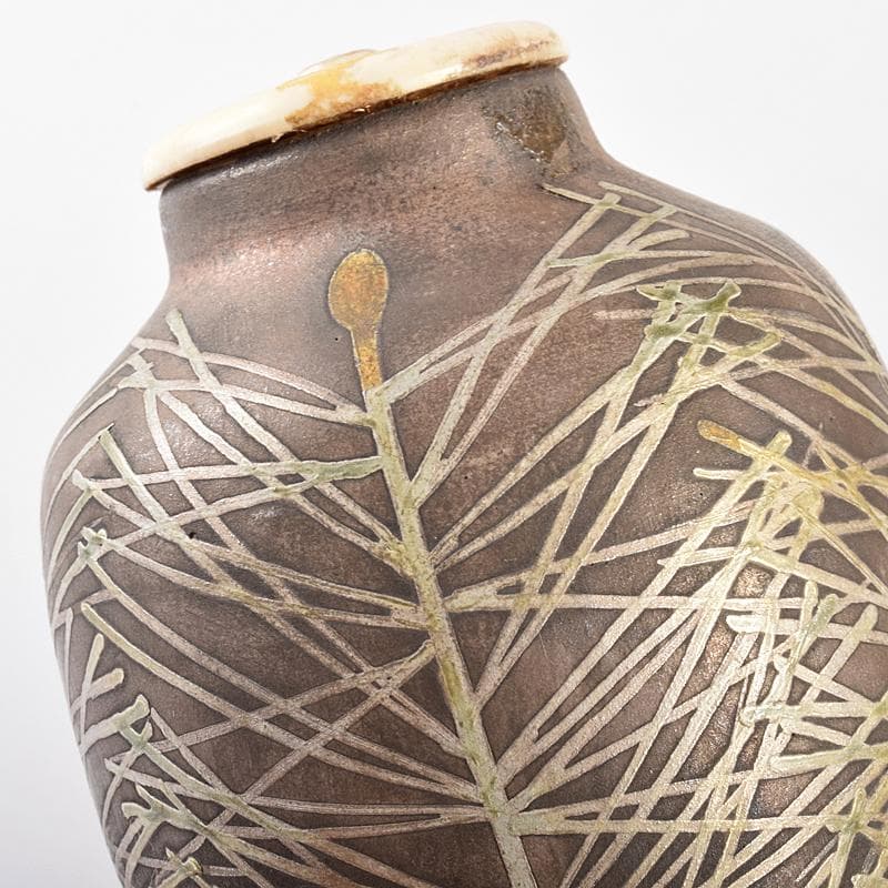 Yuki八世乾山山本如仙造　色絵乾山　茶入　銘「若松」共箱　M　R5129