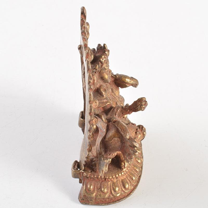 仏教美術　古銅鍍金　騎獅文殊菩薩像　仏像　C　7665E