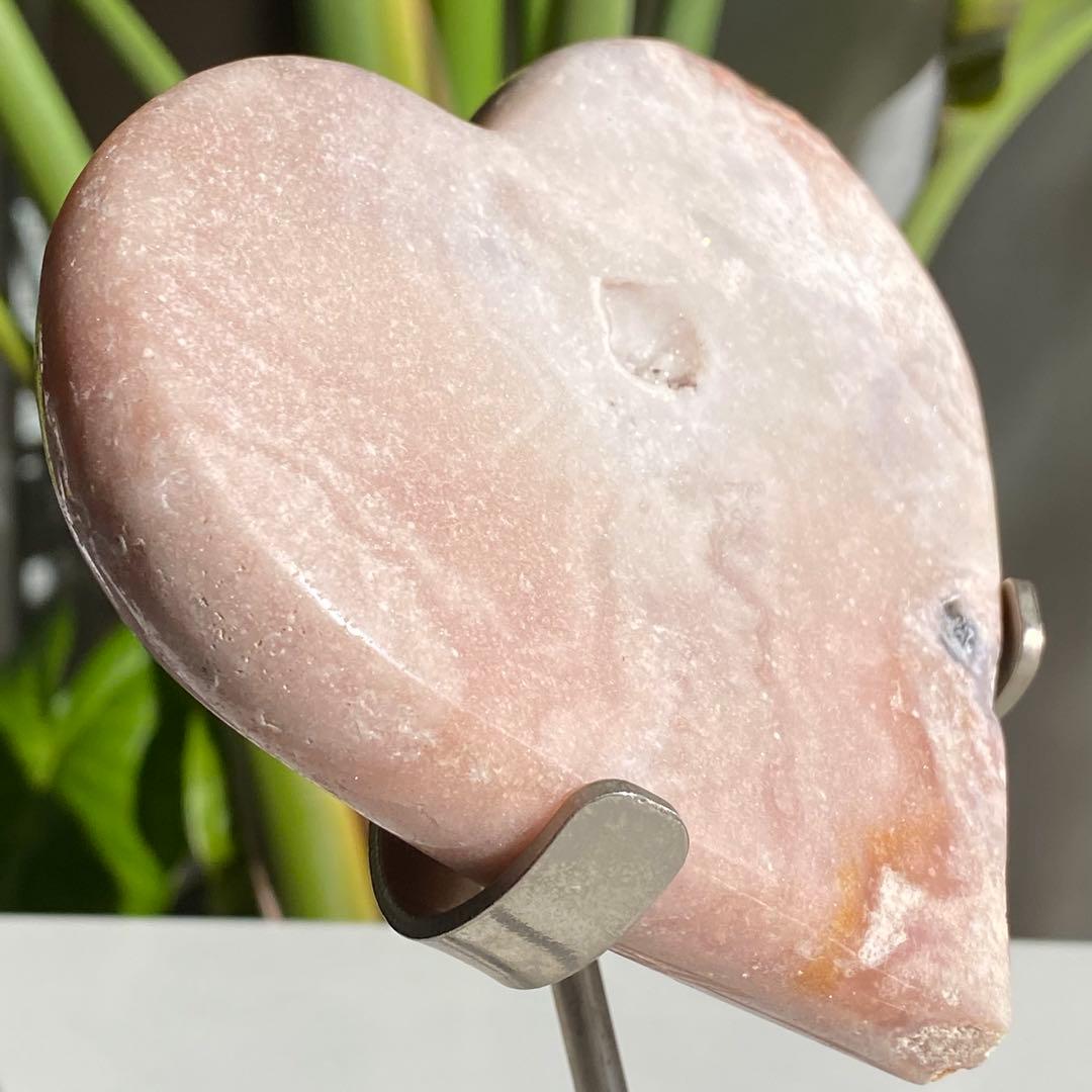 【 天然石 美しい ピンクアメジスト ハート おまけ台座付き481g 】