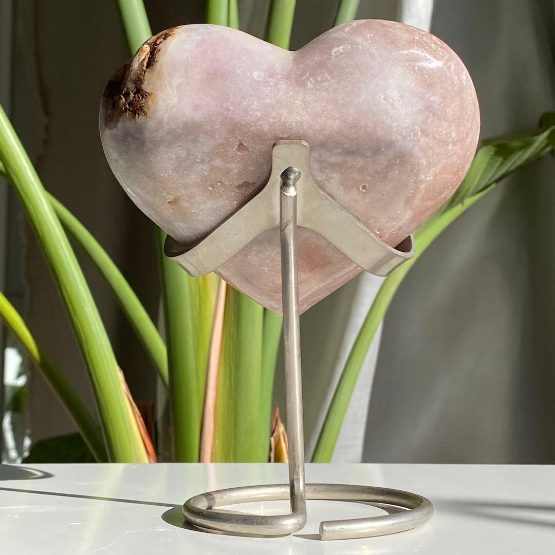 【 天然石 美しい ピンクアメジスト ハート おまけ台座付き481g 】