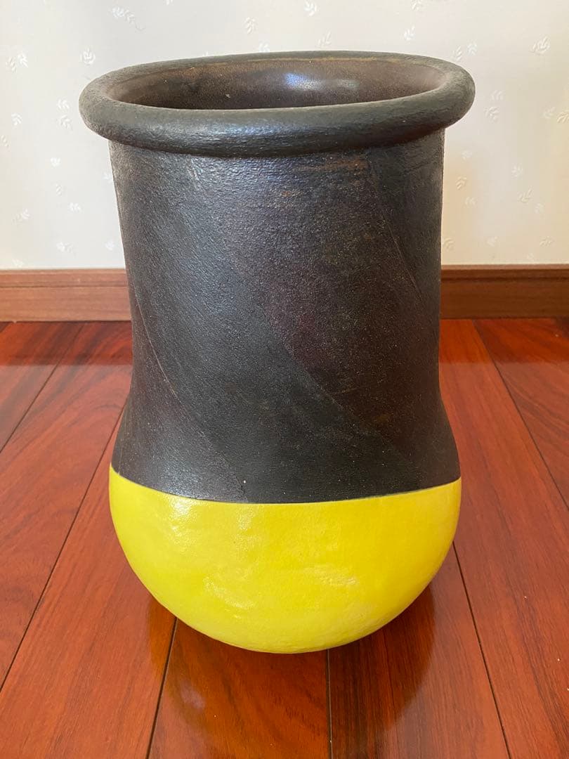 柳原睦夫作　キ織部　花壺