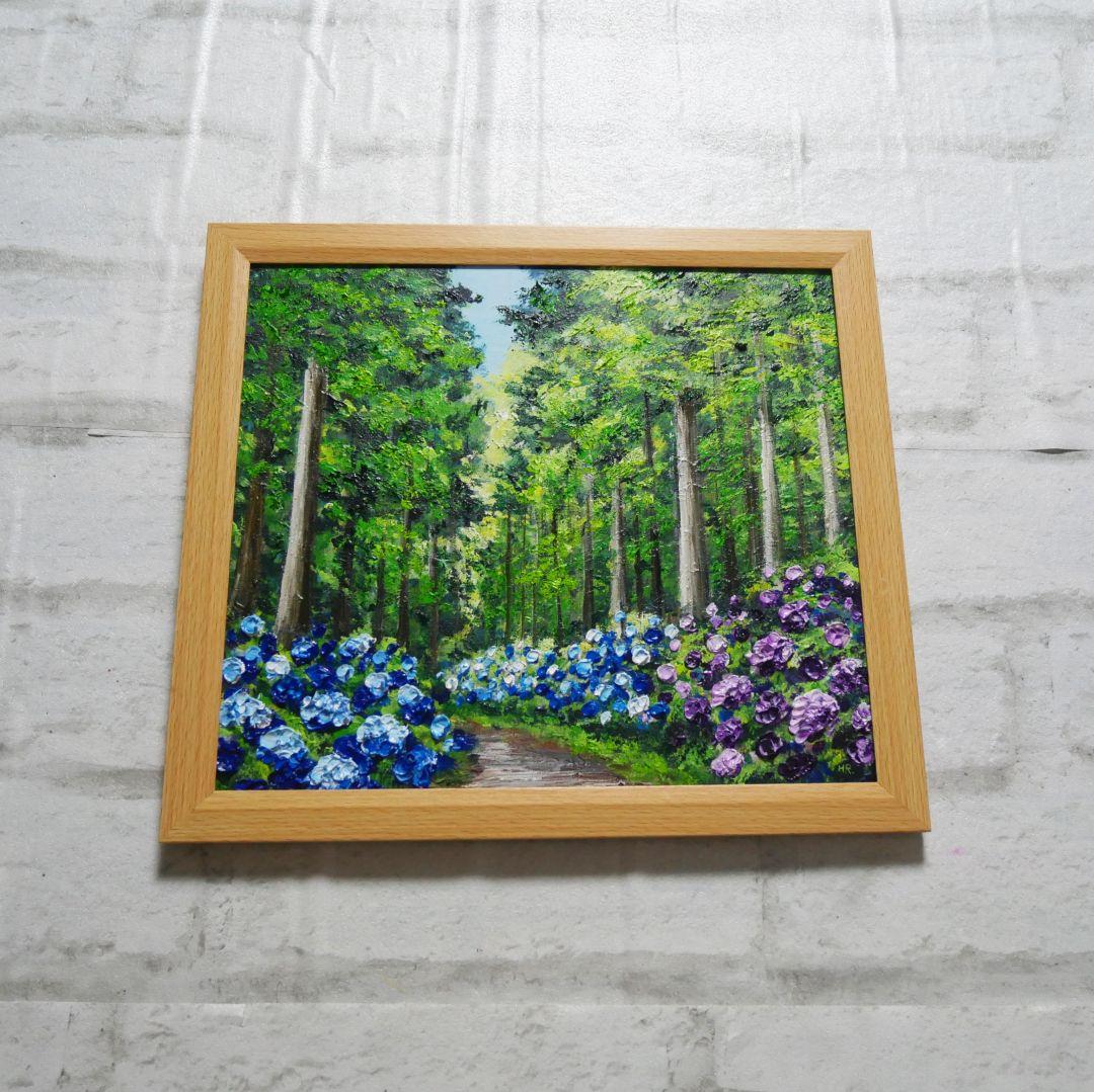 油絵 油彩 油彩画 絵 絵画【森の紫陽花】