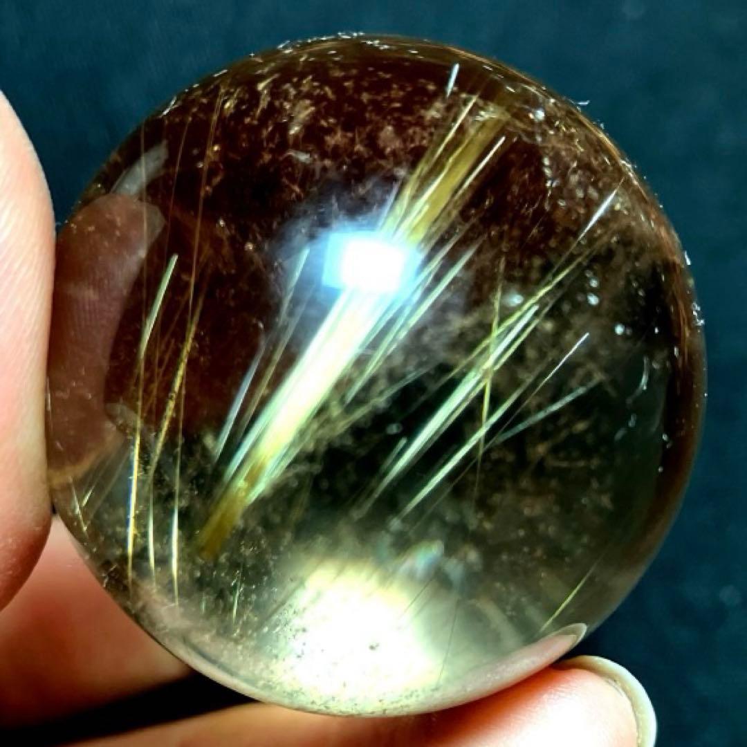 40mm ゴールドルチルクォーツ　丸玉　スフィア　金針水晶