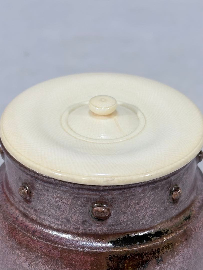 美濃焼　佐々木八十二造　古瀬戸ルイザ(擂座)茶入　美品　共箱　茶道具　送料込