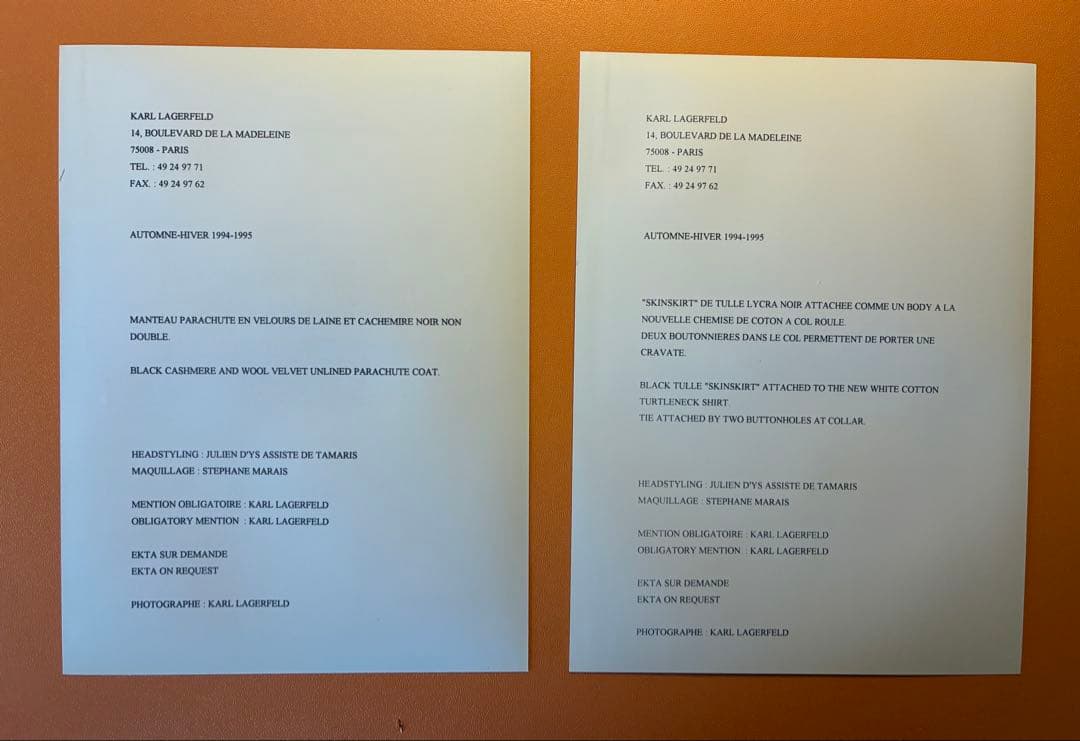 【超希少・完品】カール・ラガーフェルド 94/95AW プレス限定資料 非売品