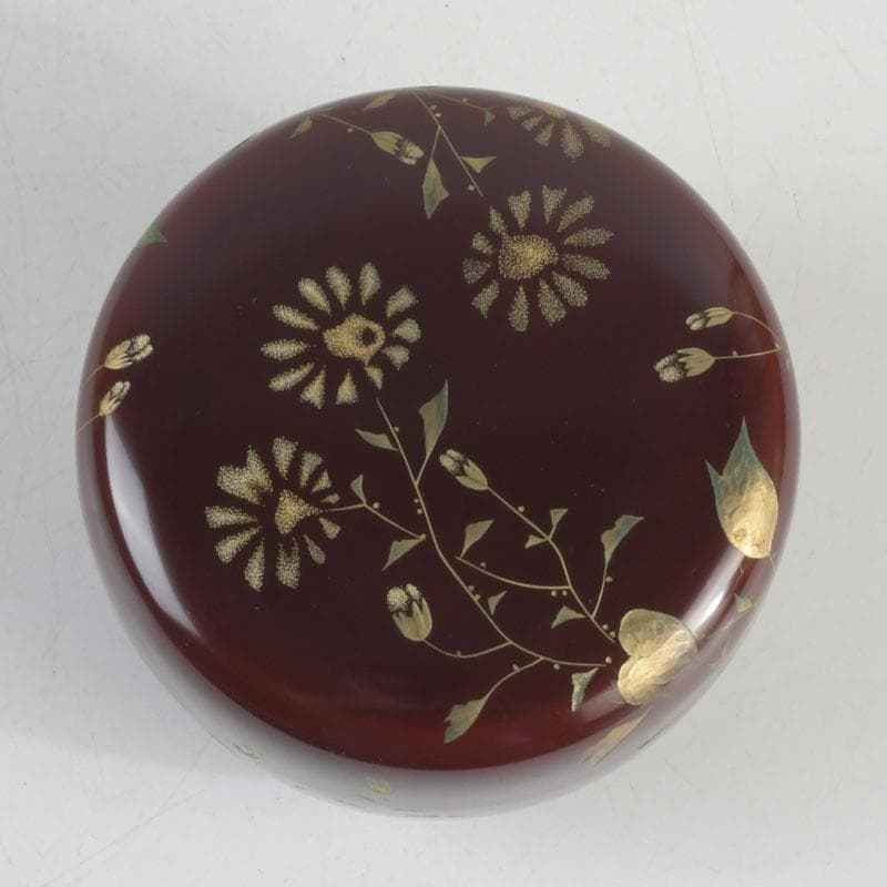 茶道具　輪島塗　大角博明作　沈金　花草蒔絵　平棗　共箱　V　9239