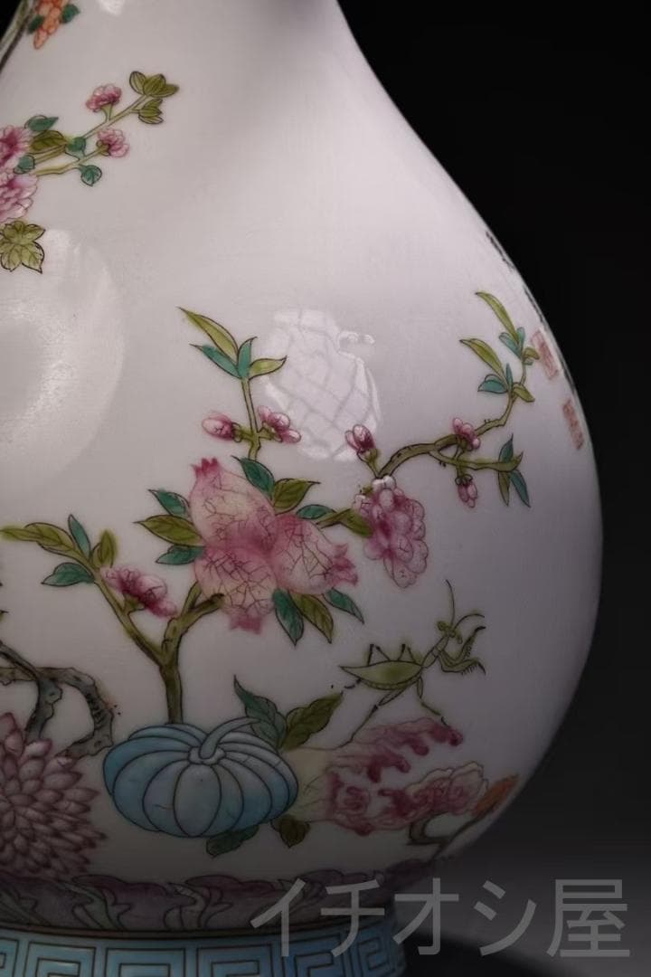 中国古美術 珍品旧蔵 粉彩 花瓶 清朝風 純手描き陶磁器 飾壺 茶道具 書斎置物