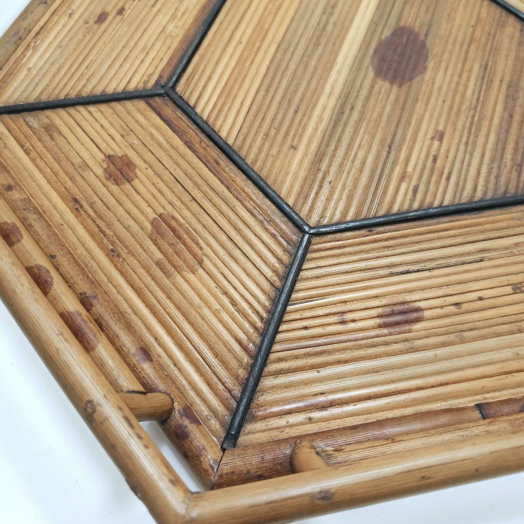 Y179 煎茶道具 紅斑竹 網代網 六角煎茶盆 茶盆　ma　の