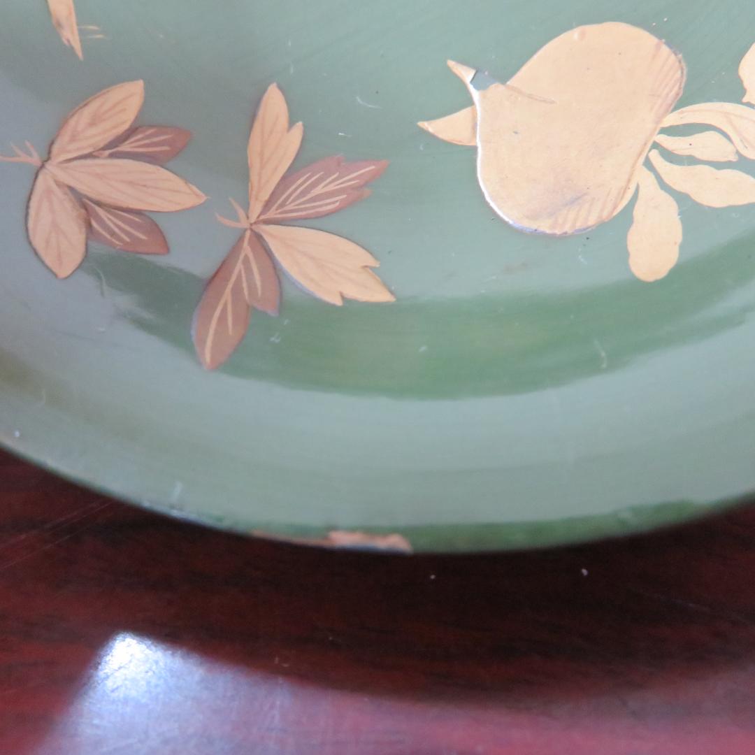 緑吸物碗 青地 盃 蒔絵 大根 カブ 8ケ 傷 欠け スレ 明治頃 希少 漆器