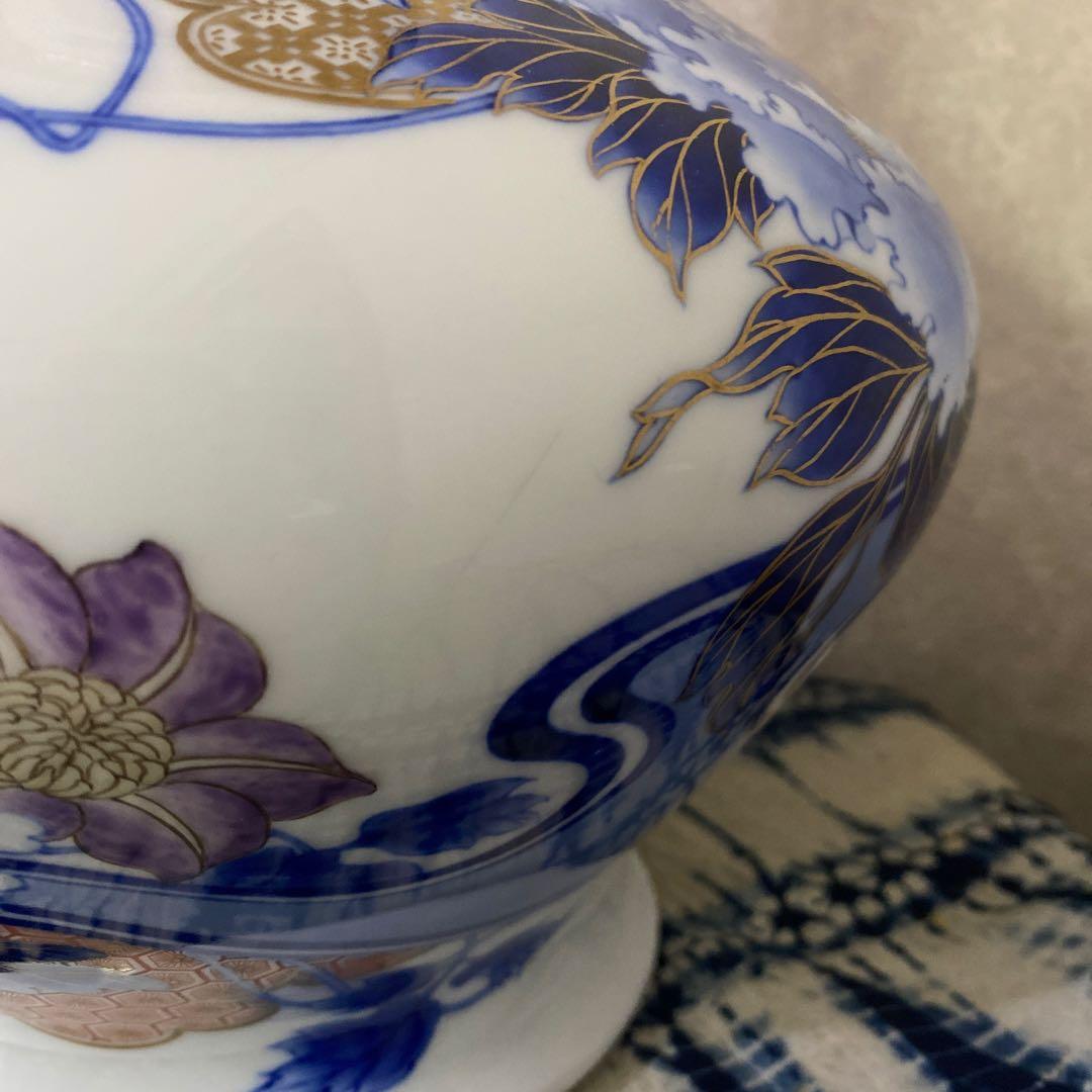 明治時代　オールド初期香蘭社　金彩牡丹染錦花瓶