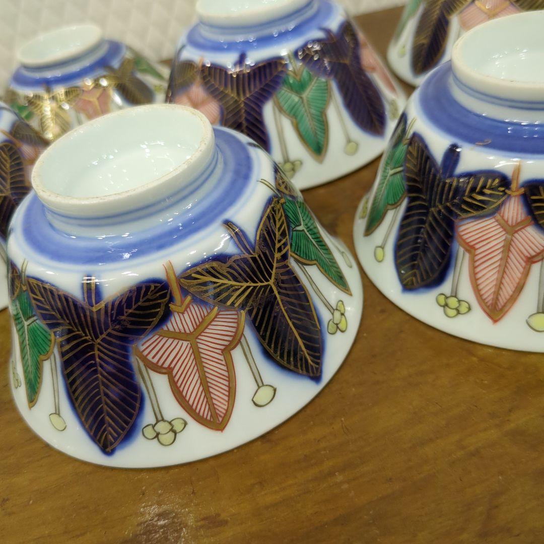 骨董 蓋茶碗 茶碗 陶器 色絵 煮物椀 向付 アンティーク 5つ〜