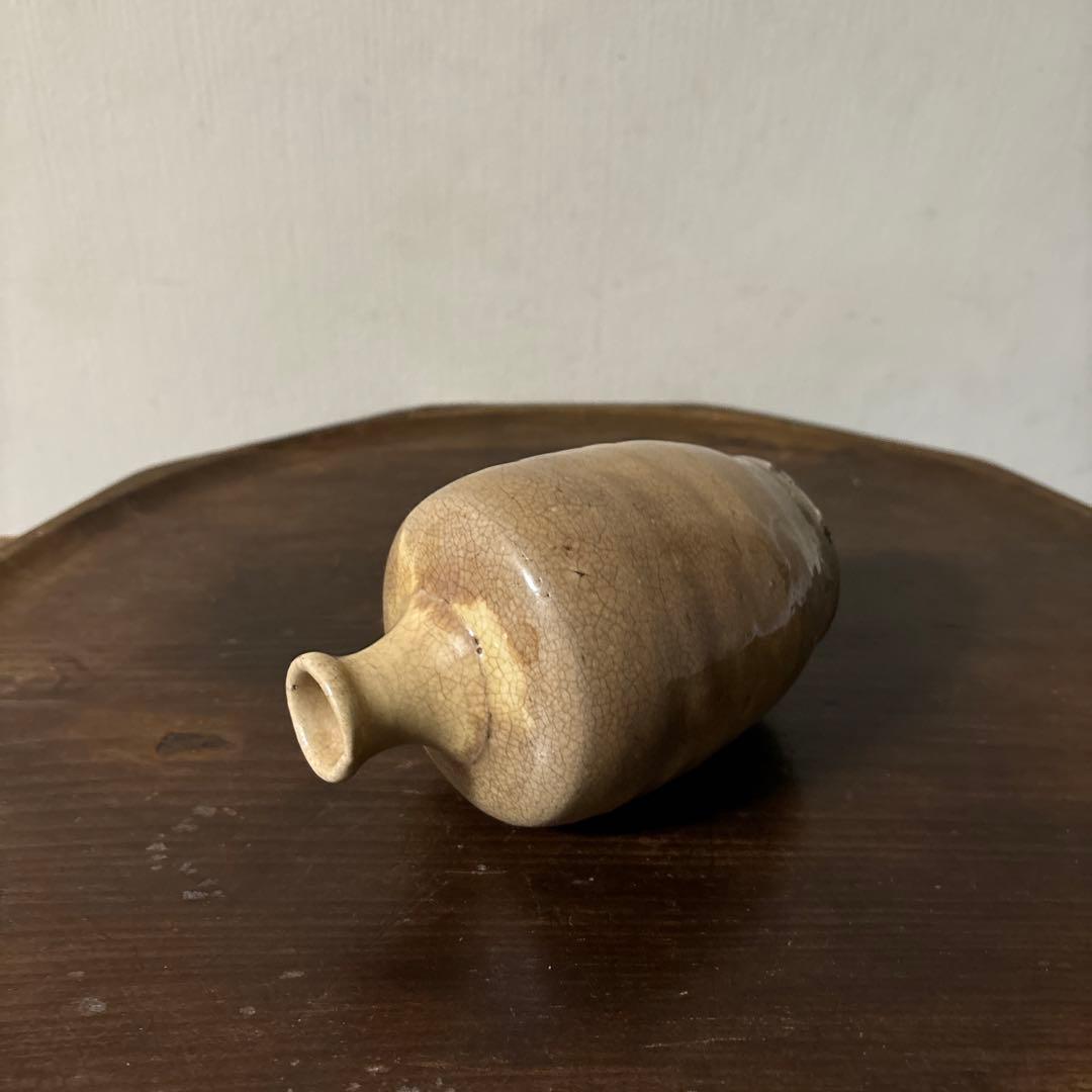 古い瀬戸小徳利　江戸明治　黄瀬戸　美濃　花器　酒器　アンティーク　古道具　検李朝