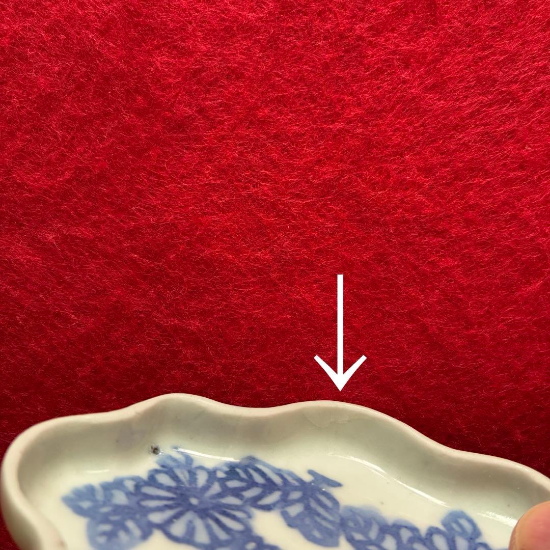 古伊万里　蒟蒻印判　菊花文　変形皿　江戸