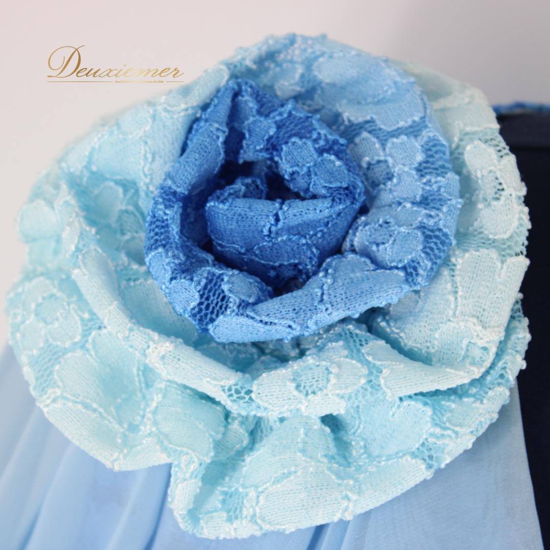【美品 タグ付き社交ダンス衣装】ワンピース ドレス ACROSS 青 水色 花柄