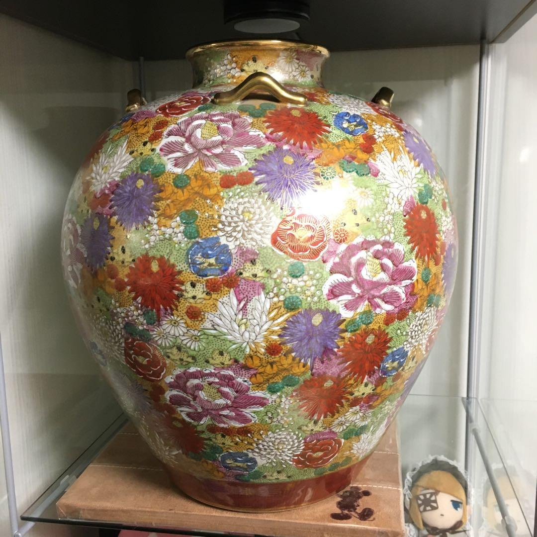 薩摩焼　丸十　花尽文　花瓶　壺　金襴手　島津家　古美術