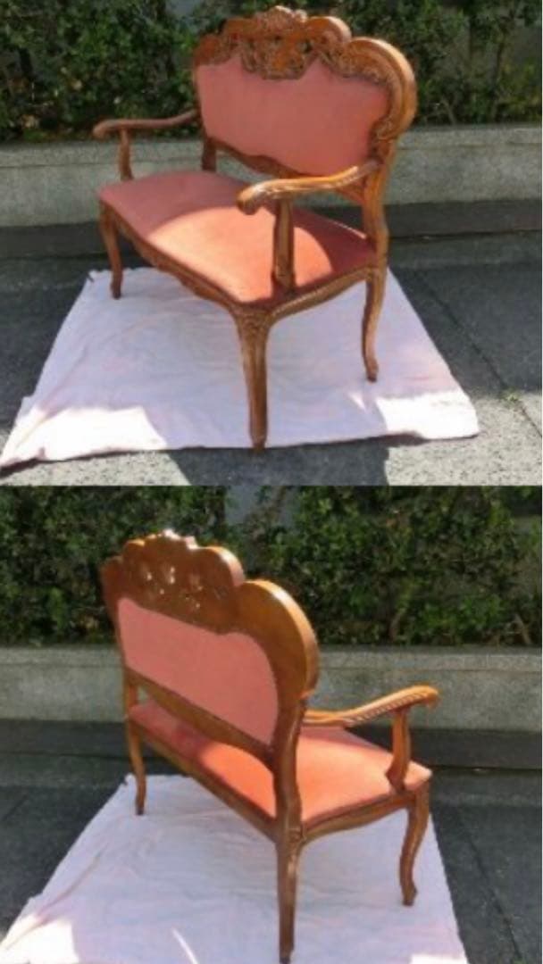 鋲打♦️猫脚 アンティーク 透かし彫り♦️ ロココ ソファ♦️高級 ベルベット♦️送料込