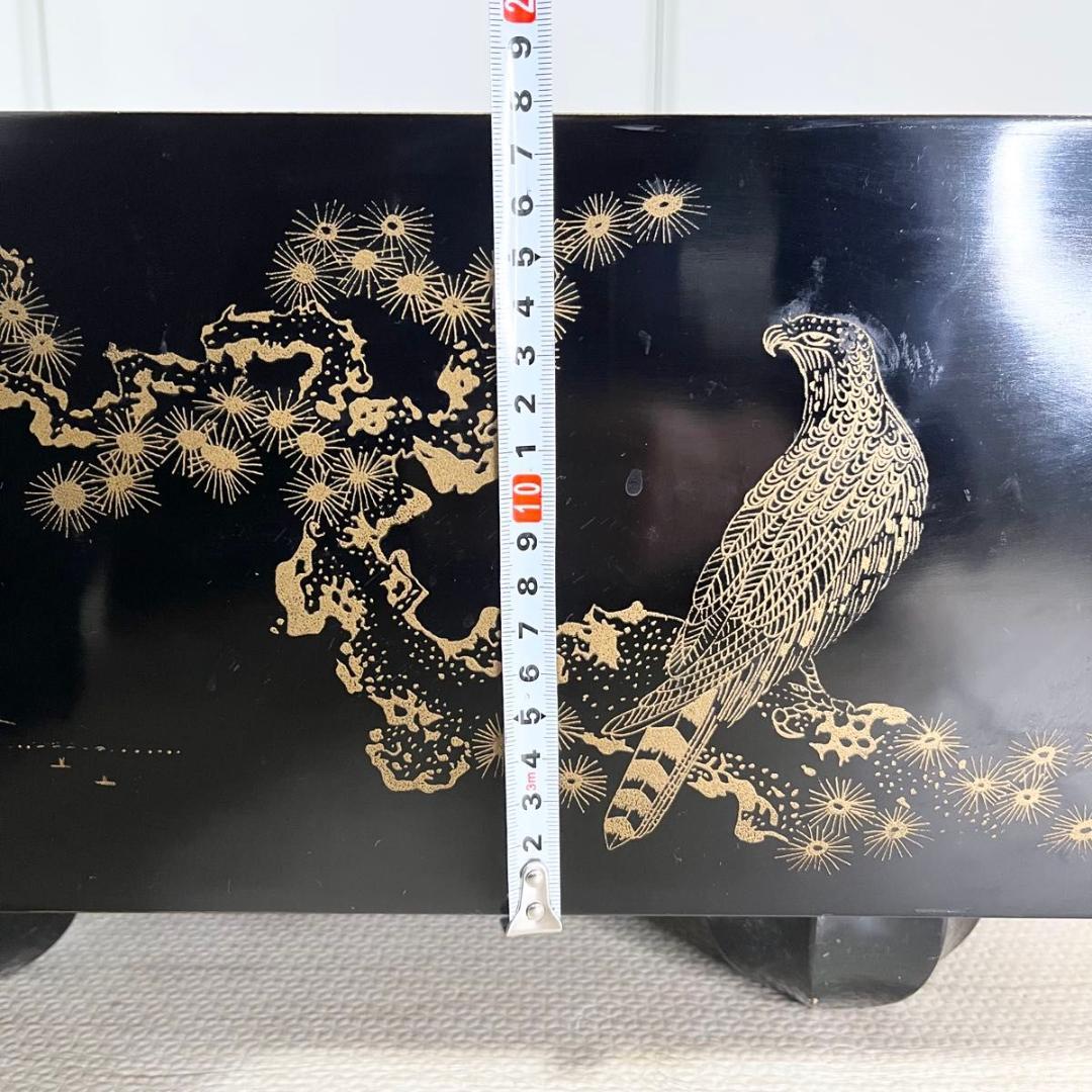 碁盤 黒漆塗 金蒔絵 鷹 松 柾目 高級 6寸盤 厚さ18㎝