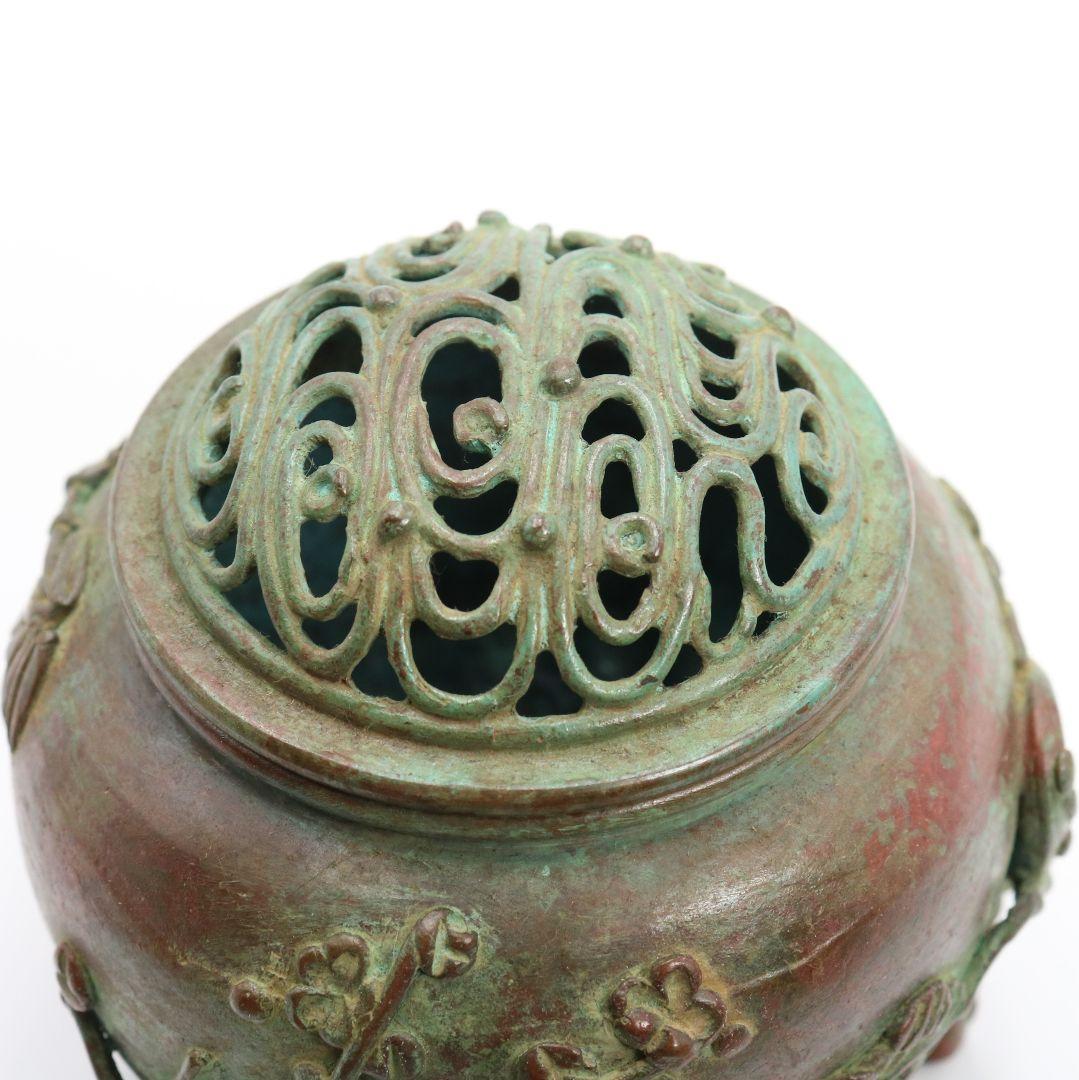 須賀月芳造 蝋型鋳銅香炉 松竹梅文 歳寒三友 高岡銅器　AB149　1F20