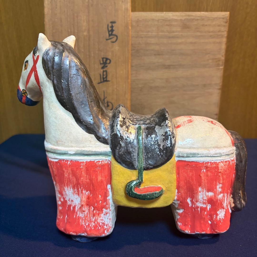 5代目　清水六兵衛　馬　置物　共箱付き　干支　お正月 昭和レトロ 時代物 京焼
