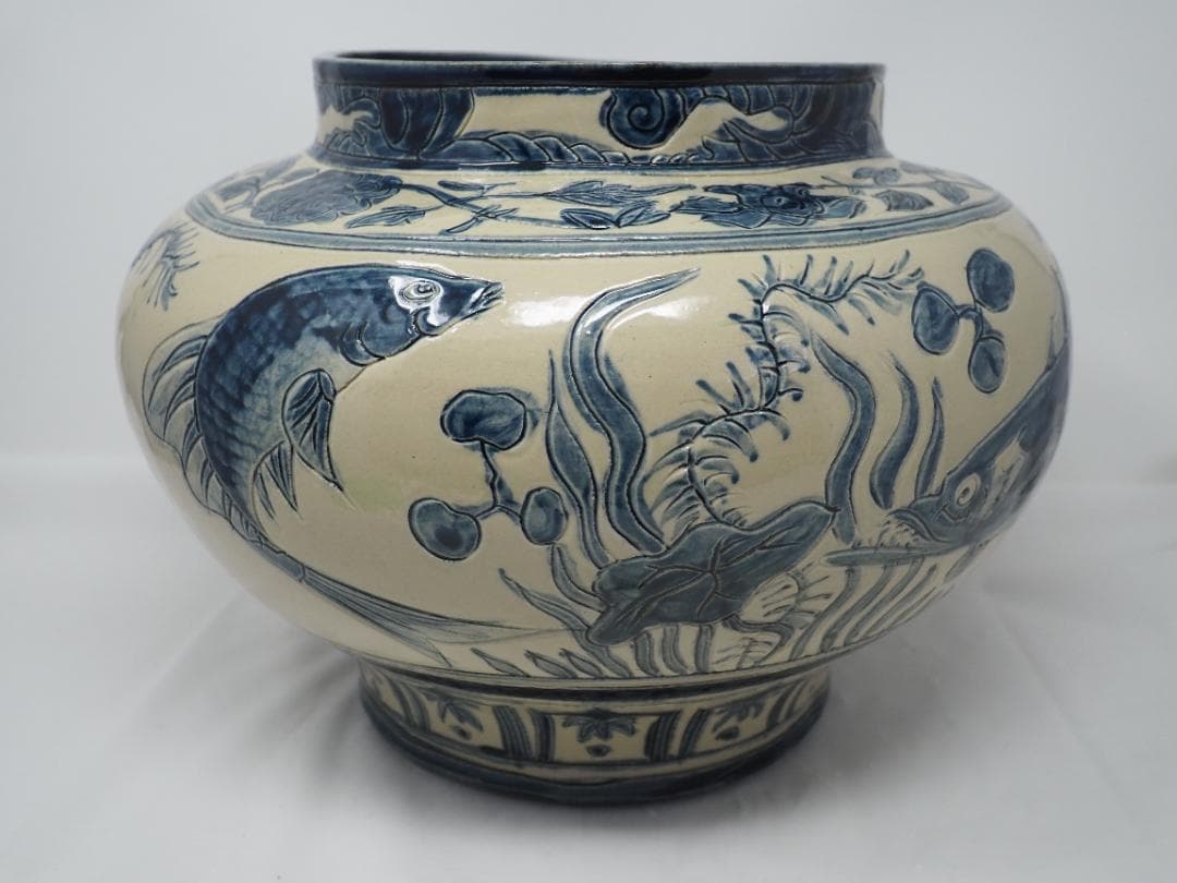 やちむん　魚文花瓶　沖縄　-SO