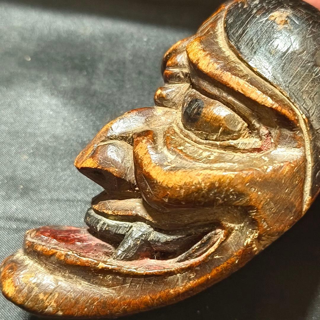 タバコ根付 木彫お面 江戸骨董 古美術 アンティーク 博物館クラス 極上珍品