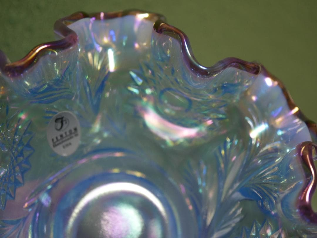 <HKさま専用＞フェントン ブルーイリデセントグラス・プラムクレスト コンポート