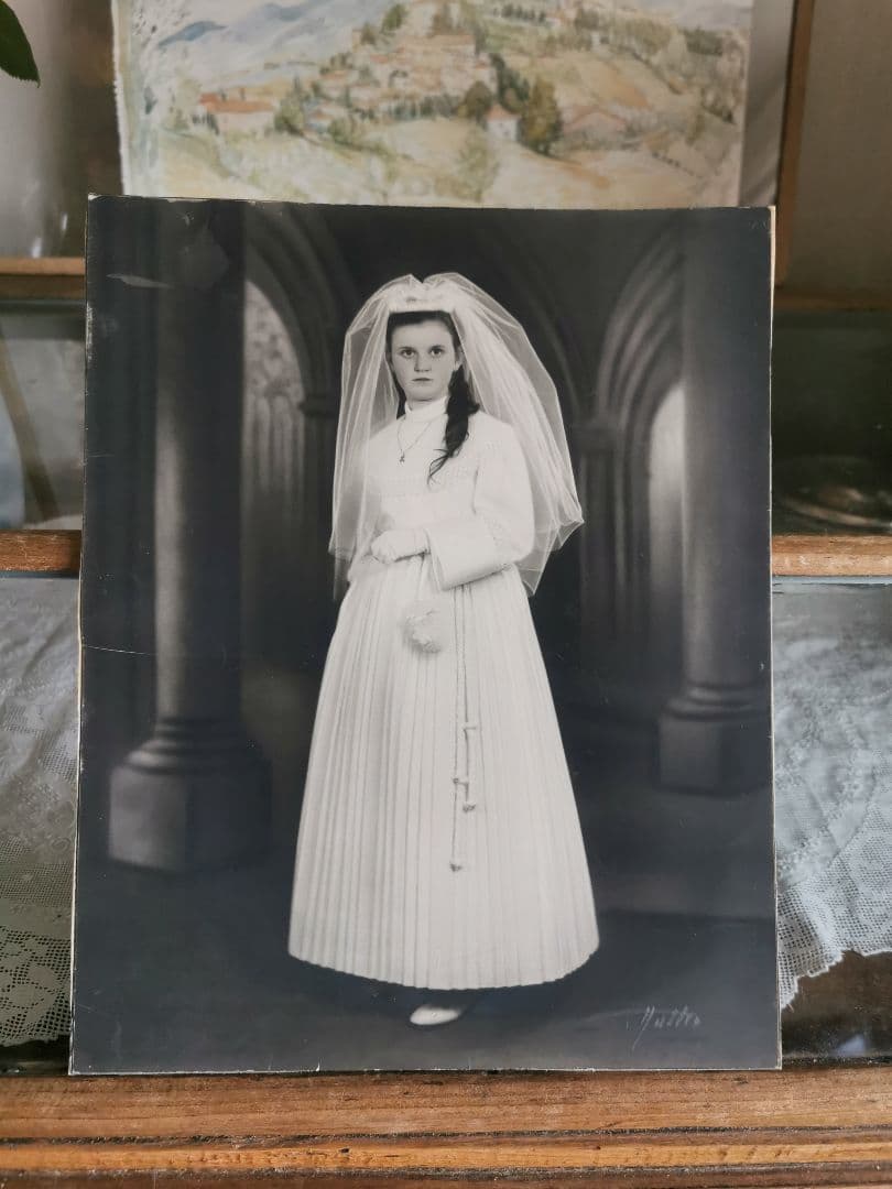 アンティーク写真館撮影 初聖体式 白いドレスの婦人 フォトグラフィ ３点セット