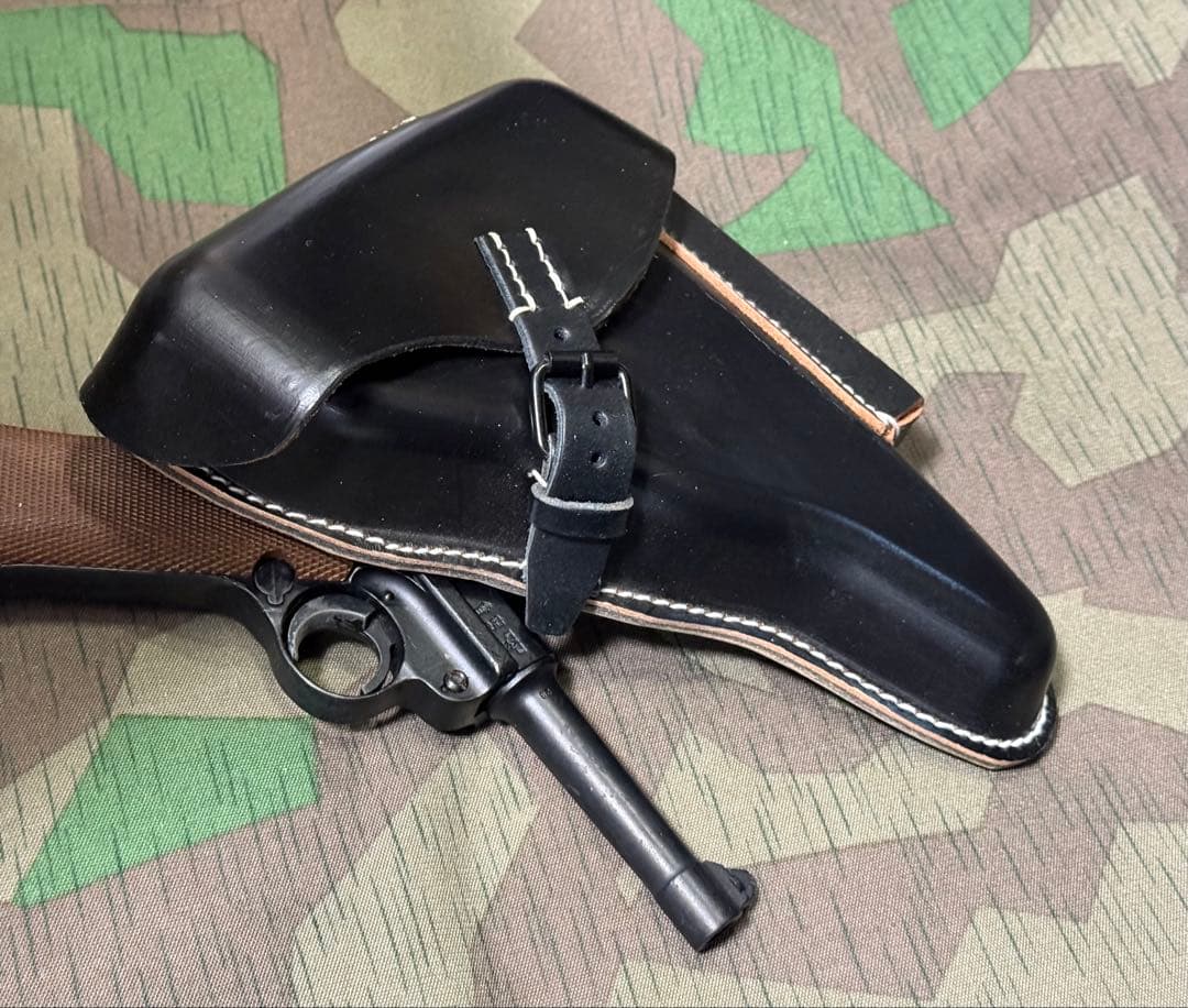 WWⅡ ドイツ軍 ルガーP08用ホルスター（レプリカ）黒色★刻印有り★降下猟兵